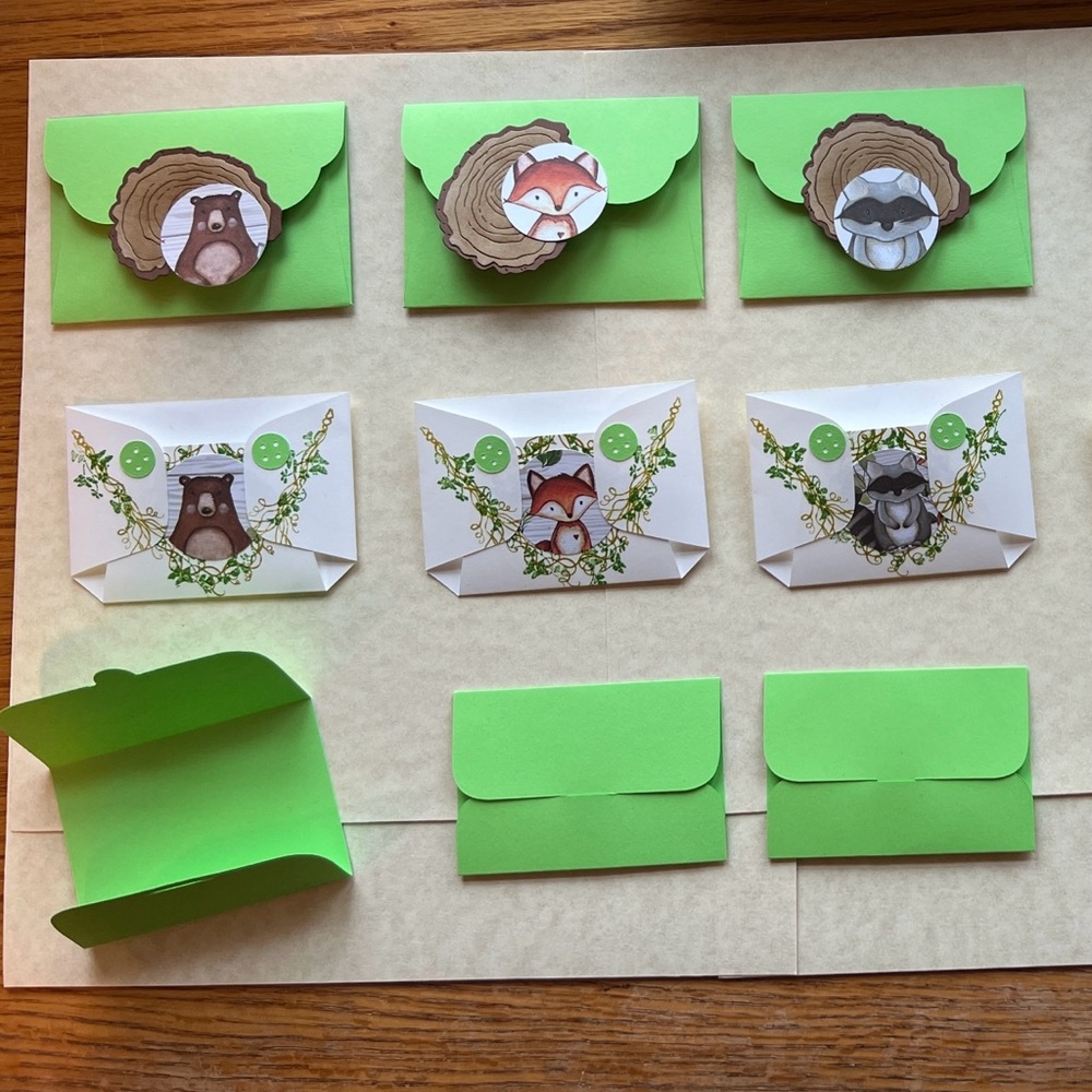 Hand Crafted Woodland Animal Diaper Gift Card Holders for baby shower games.